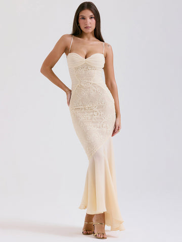 Vestido ajustado de encaje con volantes, plisado, tirantes finos, espalda descubierta, para fiesta de cumpleaños, midi. 