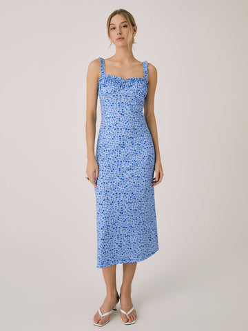 Vestido midi bohemio de vacaciones con estampado floral de tirantes 