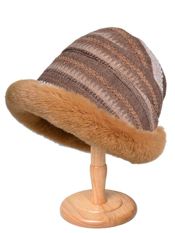 Damen Winter Strickmütze aus Wolle-Khaki-Schwarz 