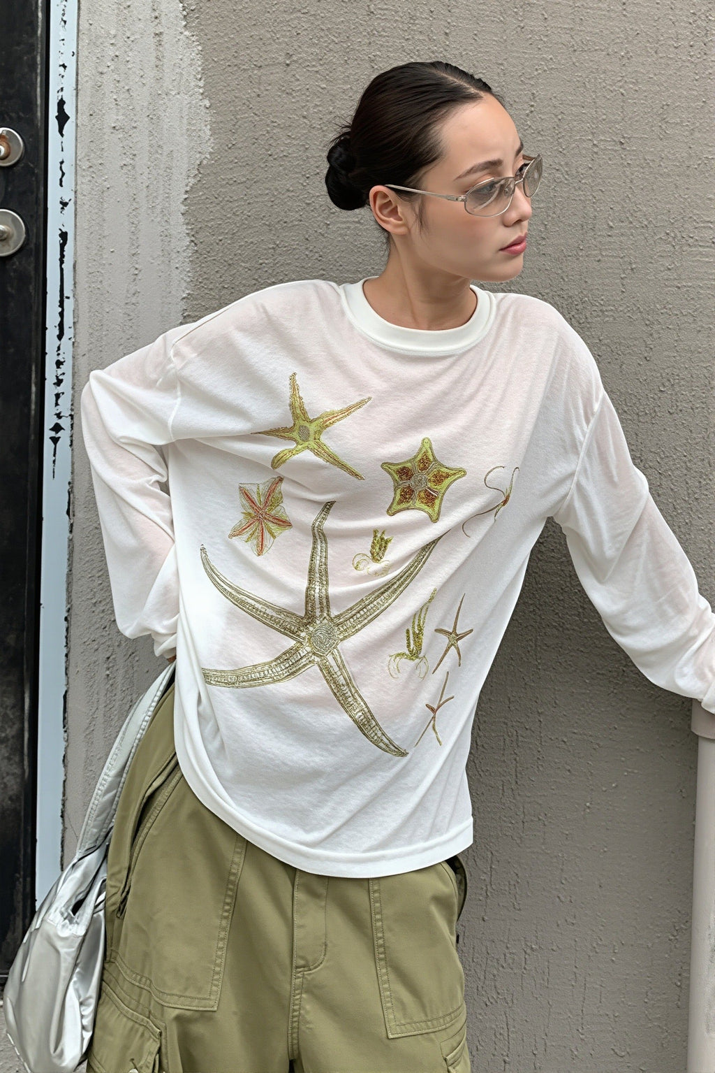 Casual Starfish Sheer Long Sleeve T-shirt