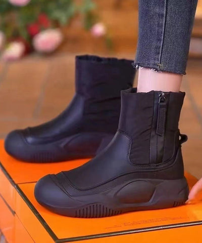 Graue, schicke Spleißstiefel mit Reißverschluss und flauschigem Wollfutter 