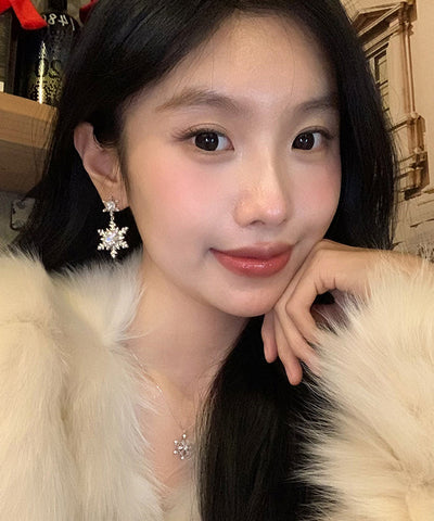 DIY Silk Alloy Zircon Snowflake Tassel Drop Earrings