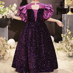 Kommunionkleid für Blumenmädchen, Paillettenkleid mit Rückenbindefunktion, Prinzessinnenkleid 
