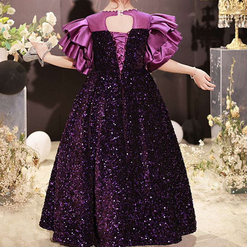 Kommunionkleid für Blumenmädchen, Paillettenkleid mit Rückenbindefunktion, Prinzessinnenkleid 