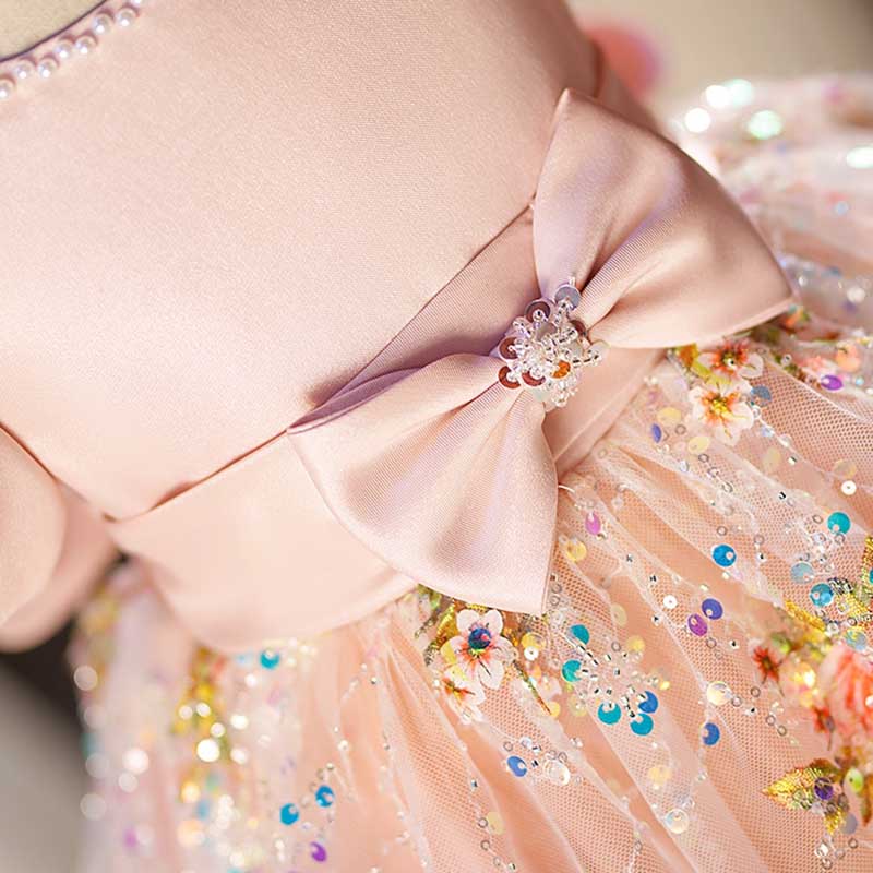 Vestido para niña pequeña, vestido de fiesta de cumpleaños con lentejuelas y lazo, vestido de comunión de malla 