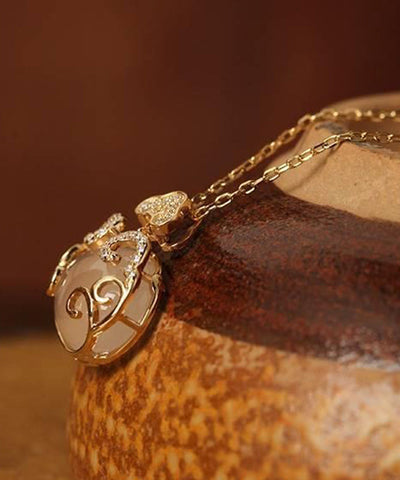 Vintage Gold Sterling Silber Overgilt Zirkon Jade Anhänger Halskette 