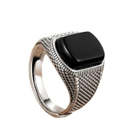 Anillo de plata de ley con índice de ónix vintage personalizado, ancho y marea. 