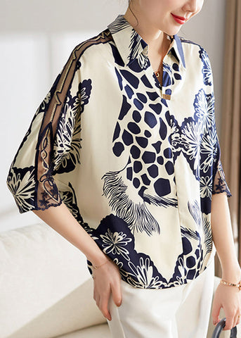 Lockere Chiffonblusen mit Peter-Pan-Kragen und Armbandärmeln in Marineblau