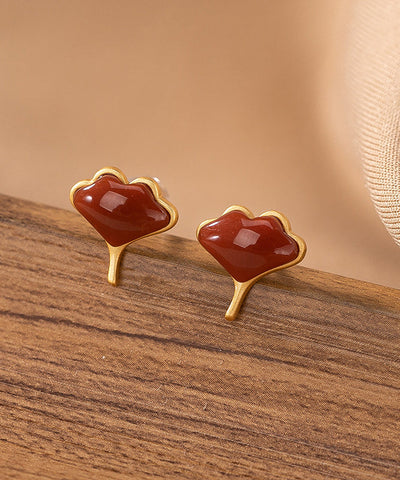 Pendientes Vogue Mulberry de plata esterlina con ágata dorada y hojas de ginkgo 