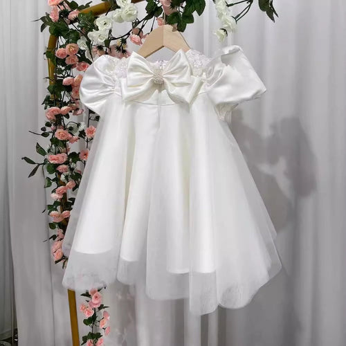 Vestido de princesa con lazo blanco para niña de un año, vestido de primera comunión para niña pequeña 