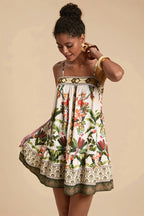 Palm Bird Print Loose Fit Cami Mini Dress