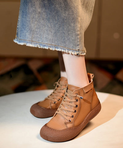 Braune Stiefel Rindsleder Vintage Splicing Cross Strap 