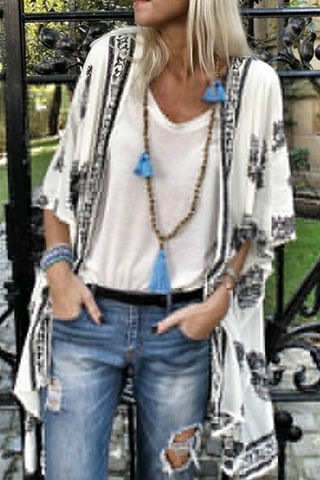 Casual Print Patchwork Cardigan Collar Outerwear(5 Colors)