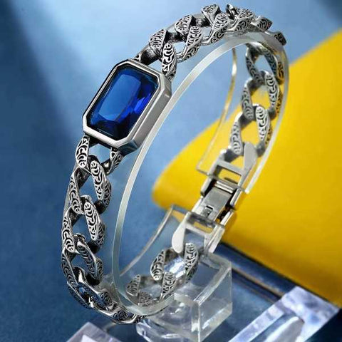 Pulsera de tendencia sencilla con zafiro en plata de ley 