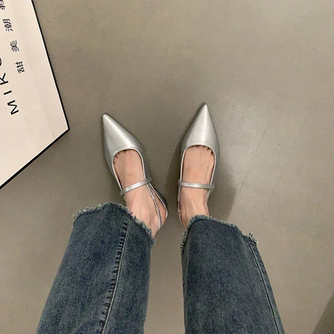 Sandalias de verano con punta puntiaguda para mujer, zapatos planos de tacón bajo a la moda, elegantes zapatos de oficina para exteriores, tipo mulas con tira trasera. 