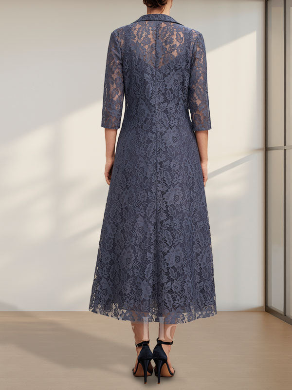 A-Linien-Chiffonkleid mit V-Ausschnitt und Teelänge für die Mutter der Braut