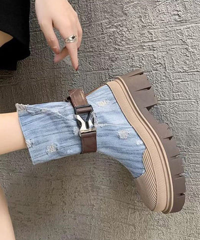 Hellblaue Martin-Stiefel aus dünnem Denim im britischen Stil für Damen 