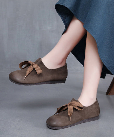 Zapatos planos de piel de vacuno color café retro hechos a mano 