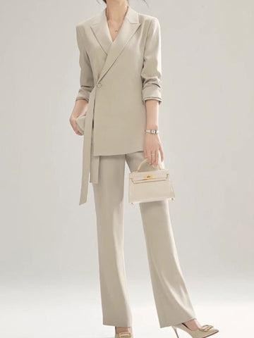 Neue Büro Dame Solide Frauen Anzüge 2 Stück Chic Langarm Blazer Hohe Taille Gerade Hosen Vintage Sets Weibliche Mode Kleidung 