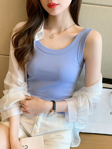Women Vest Quality Knitted Camis U-neck Sleeveless Tank Tops Casual Solid Color Basic Camisole For Female