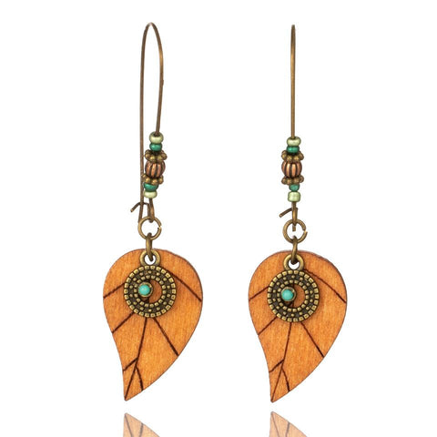 Pendientes vintage de madera con cuentas bohemias 