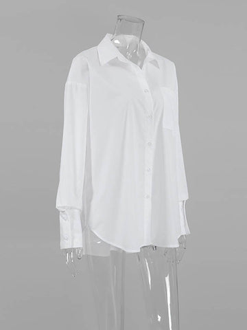 Lange Ärmel, lockere geknöpfte Taschen, einfarbige Reversblusen und Hemden 