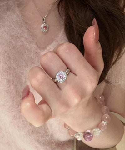 Anillos de plata de ley rosa con circonitas en forma de huevo de paloma DIY 