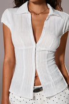 V-Neck Textured Short Sleeve Blouse