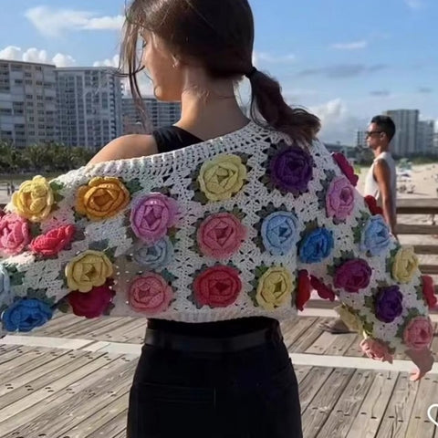 TARUXY Knitted Cardigan Women Autumn Hollow Out Splice Flower Short Sweater Vest Women's Street Fashion Vitage Sweater Woman New