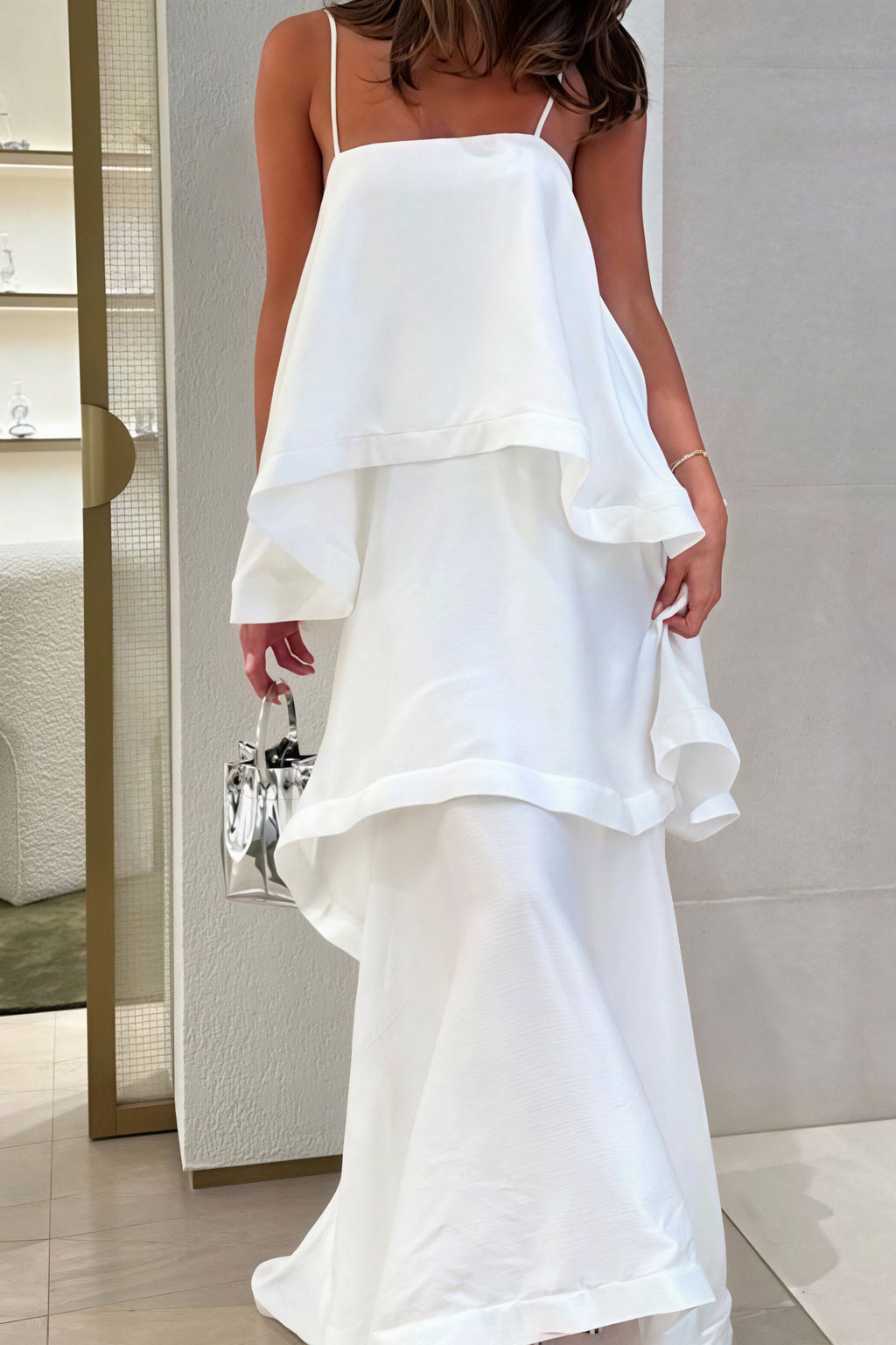 White Flowy Cami Tiered Maxi Dress