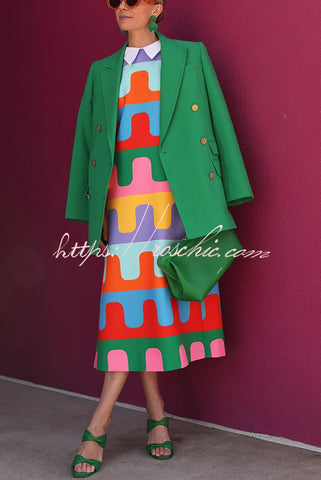 Vestido midi con abertura lateral y estampado ondulado colorido Bright Day 