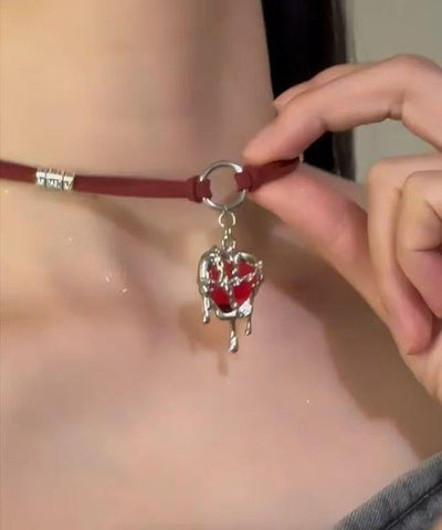 Halskette mit Anhänger Love aus rotem Edelstahl für Damen 