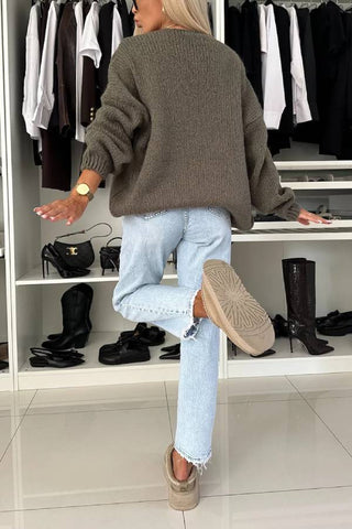 Explore Autumn Knit Open Front Long Balloon Sleeve Loose Cardigan