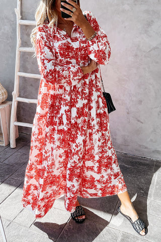 Vestido largo de manga larga con cuello en V y estampado floral 