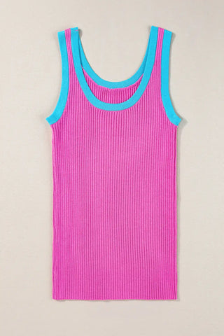 cheerful pink colorblock knit tank top