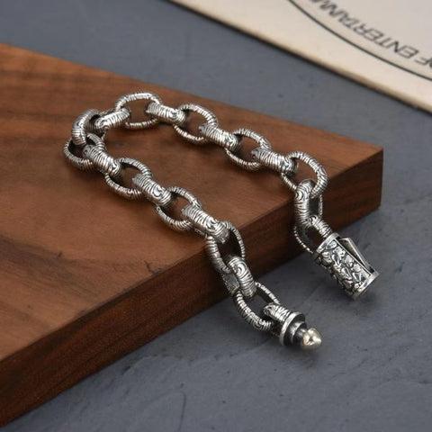 Sterling Silver Carved Stone Texture Bracelet