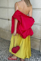 Satin Lace Trim Asymmetrical Sheer Backless Maxi Dress