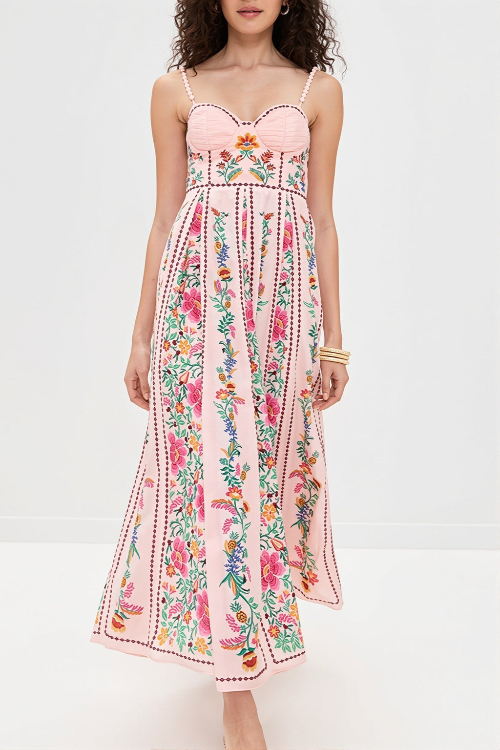 Linen Floral Spaghetti Long Boho Dress