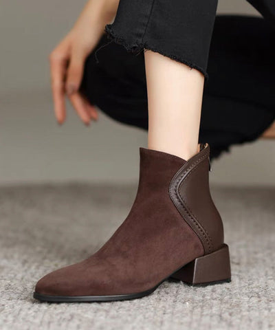 Elegante, klobige Wildlederstiefel in Braun 