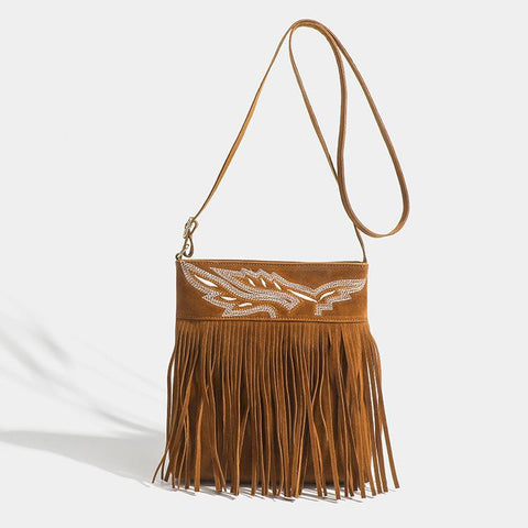 Bolso bandolera marrón con flecos de vaquero occidental 