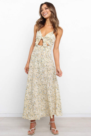 Vestido midi con abertura y tirantes finos con estampado floral
