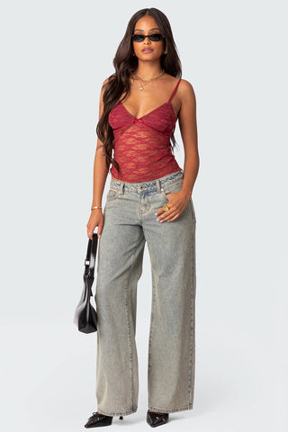 Camiseta sin mangas de encaje transparente Sila 