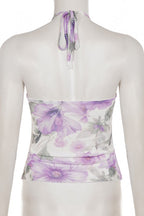 Floral Print Beaded Romantic Halter Top