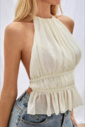 Elegant Backless Chiffon Tie Halter Top