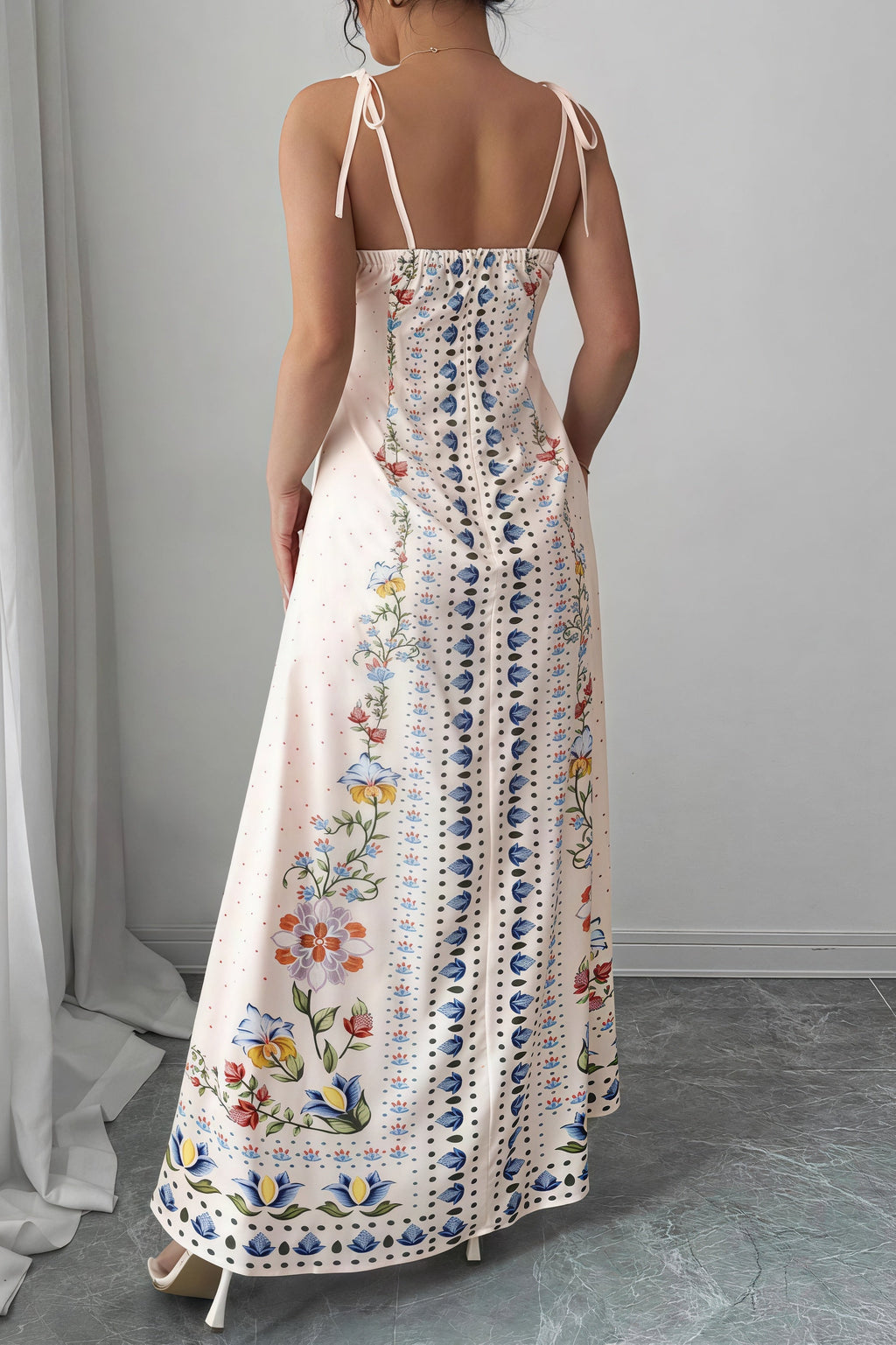 Elegant Floral Print Unique Spaghetti Strap Sleeveless Maxi Dress