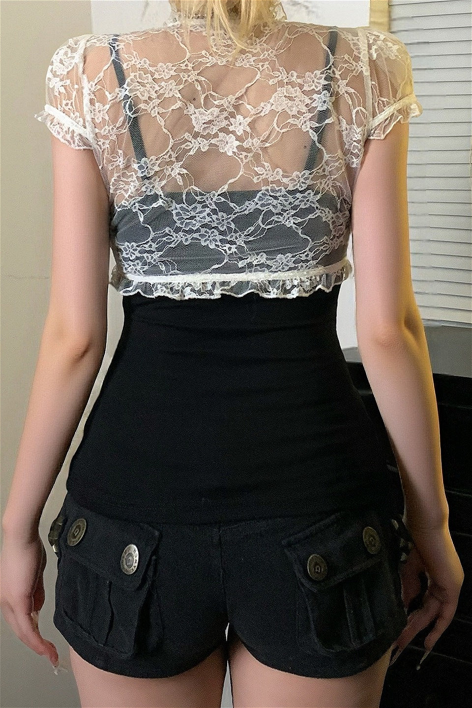 Lace Patchwork Mesh Twin Set Blouse