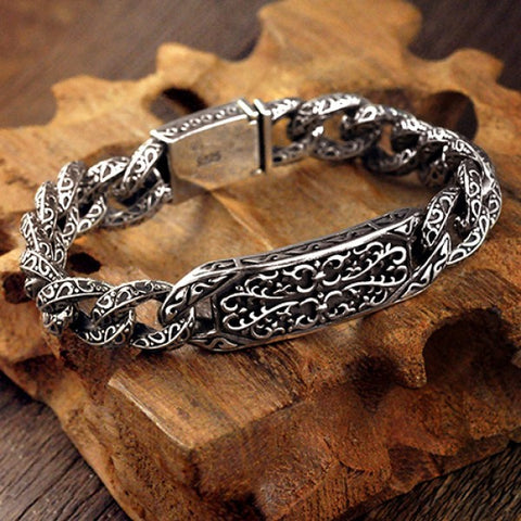 Sterling Silver Ivy Pattern Curb Chain Bracelet