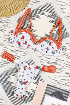 Fresh Floral Plaid Patchwork Bikini Set