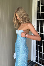 Satin Sequin Bandeau Backless Maxi Dress