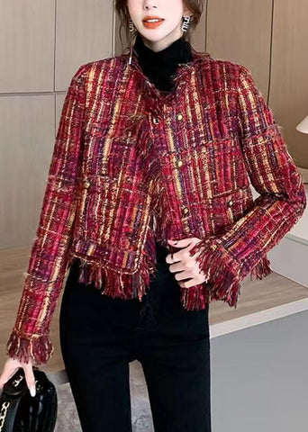 Französische rote Quastentaschen Knopf Wollmäntel Frühling 